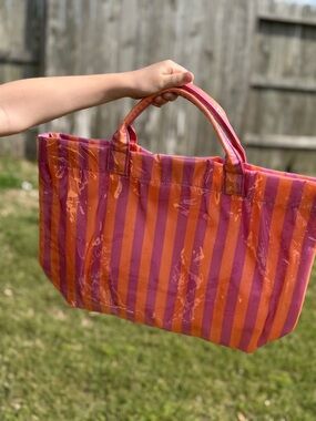Striped Pink & Orange Tote Bag